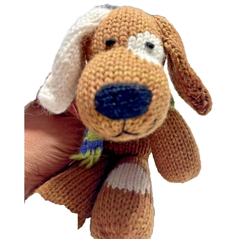 Melange Collection Brown Spotted Knit Puppy Striped Scarf Dog Handmade In Peru